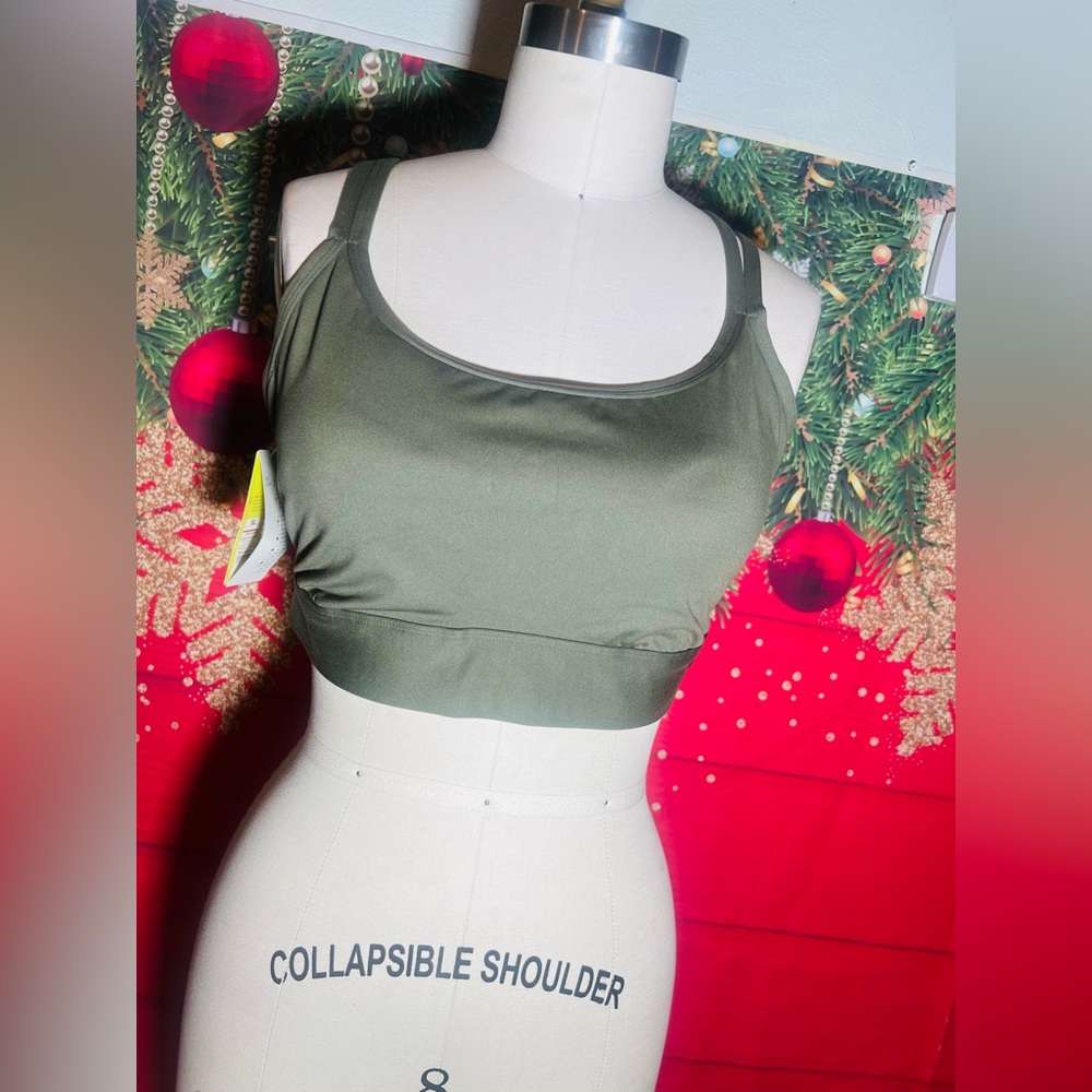 Olive Green Scoop Neck Sports Bra